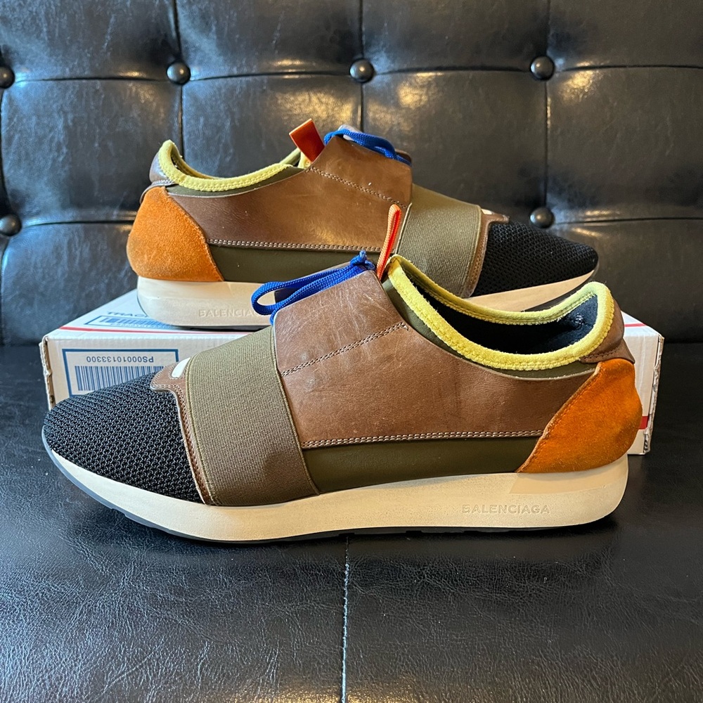 Balenciaga Race Runners Olive / Orange Sz 43 Made in Italy